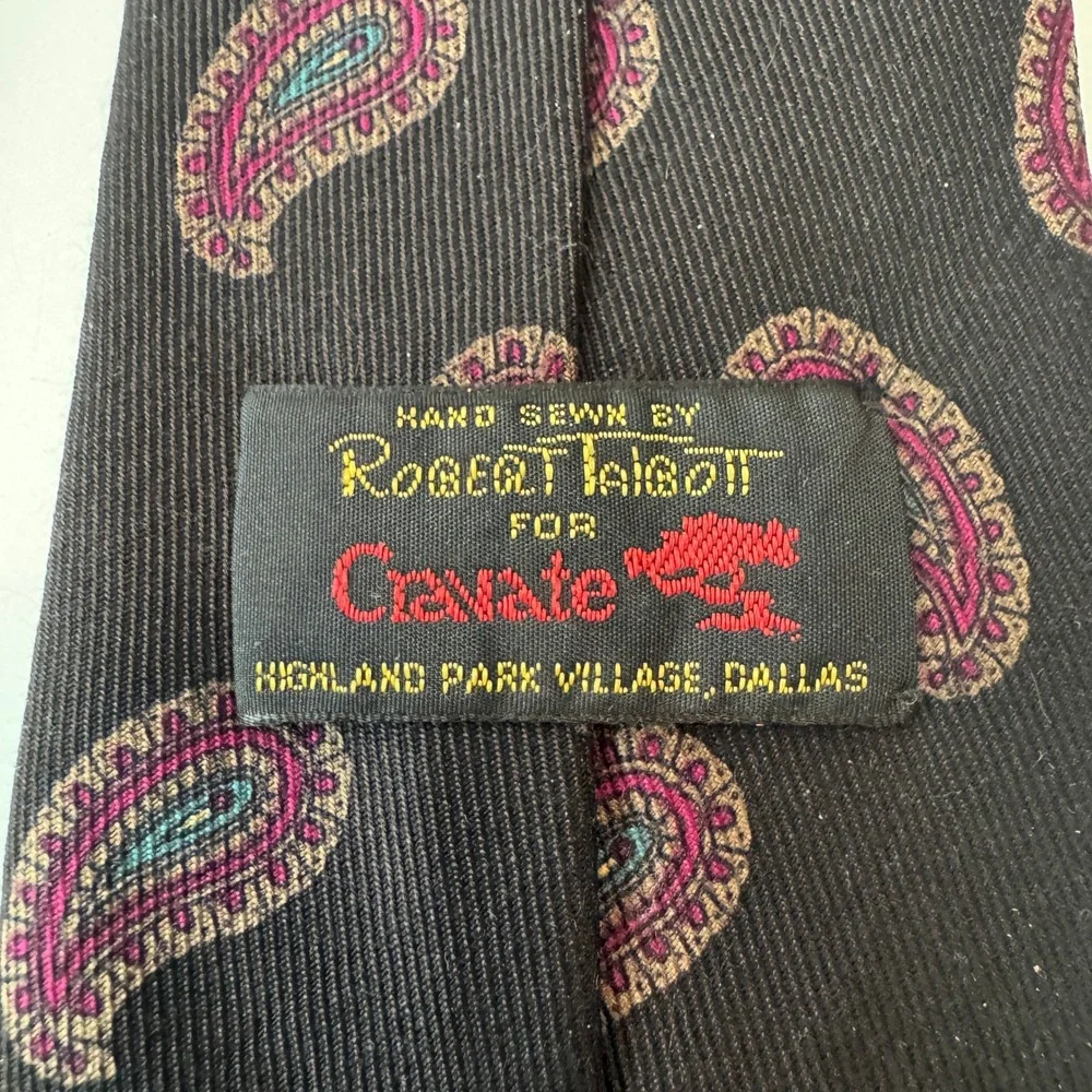 Robert Talbott Hand Sewn Classic Black‎ Paisley Silk Blend Necktie for Men